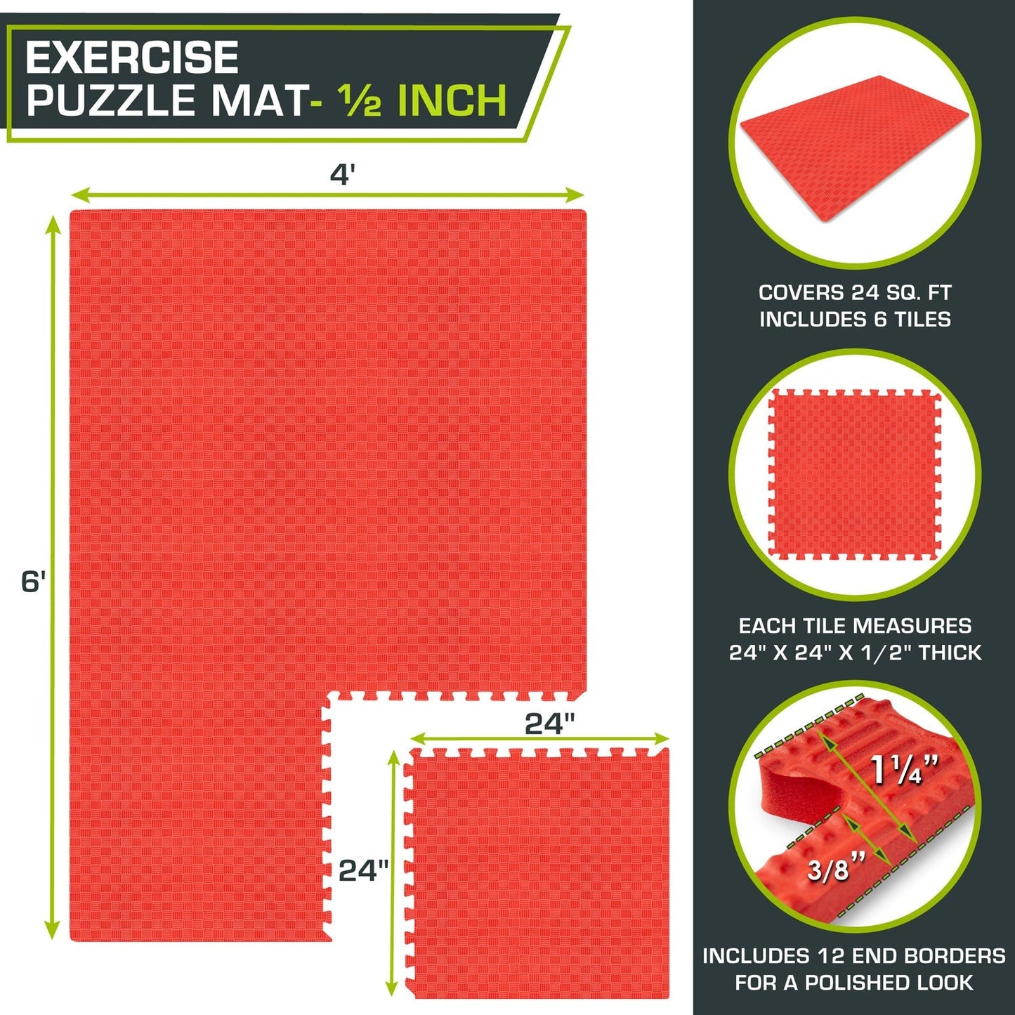 Checkered Exercise Puzzle Mat 1/2-in