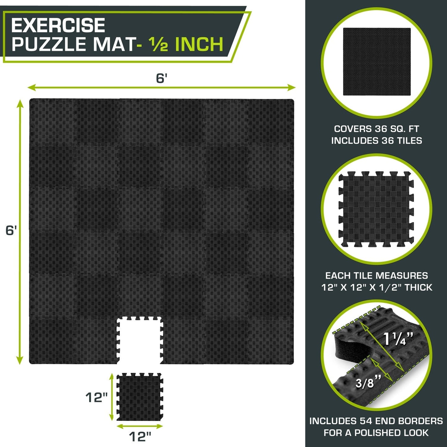 Checkered Exercise Puzzle Mat 12 x 12 x 1/2-in