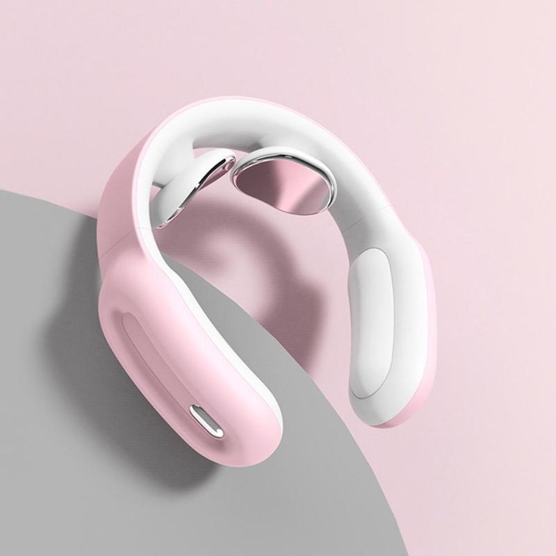 Pink and white neckband on a pink and gray background