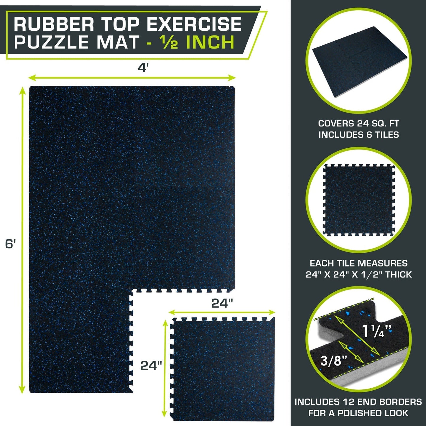Rubber Top Exercise Puzzle Mat 1/2-in