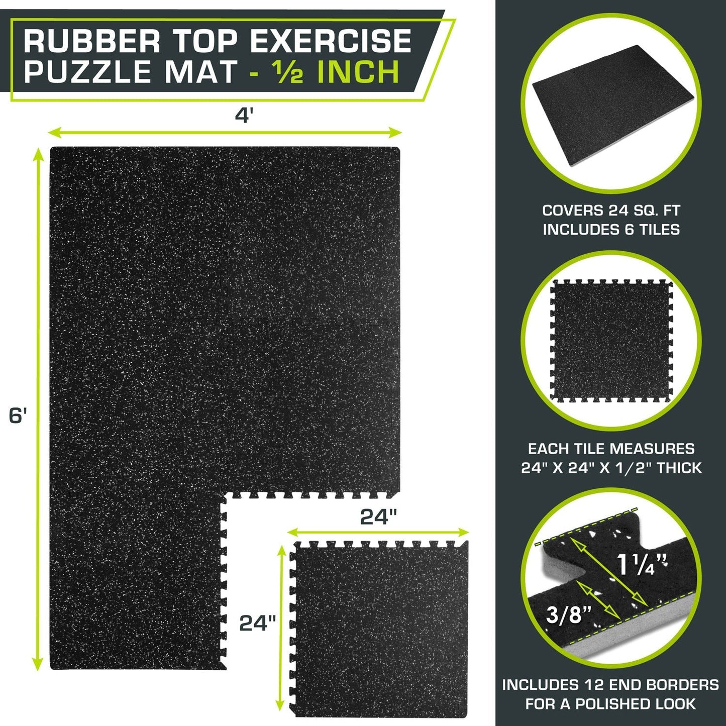 Rubber Top Exercise Puzzle Mat 1/2-in