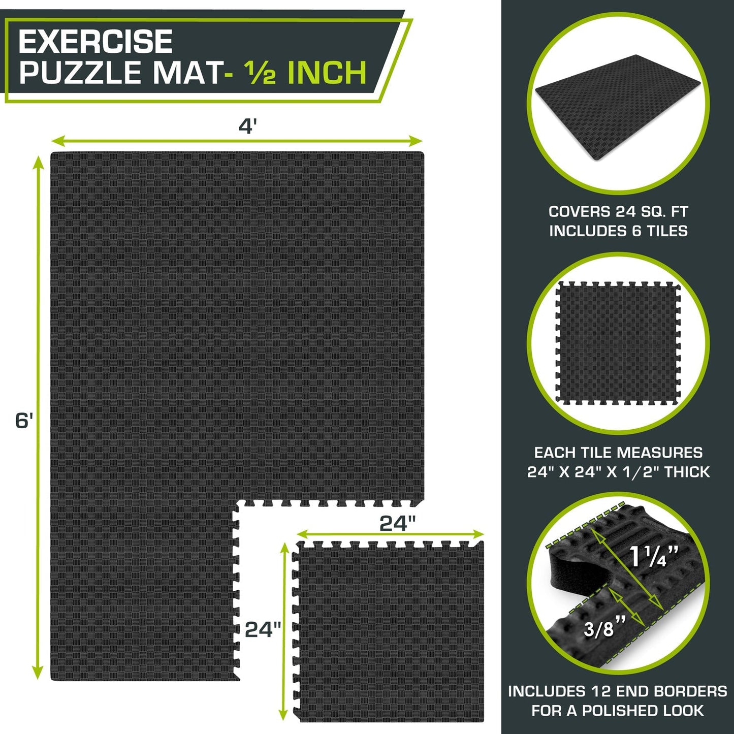 Checkered Exercise Puzzle Mat 1/2-in