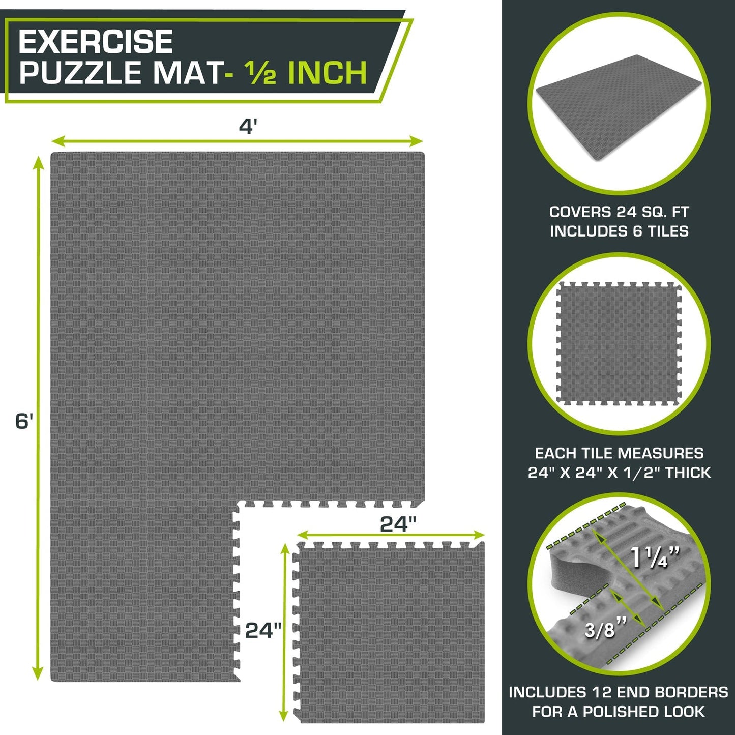 Checkered Exercise Puzzle Mat 1/2-in