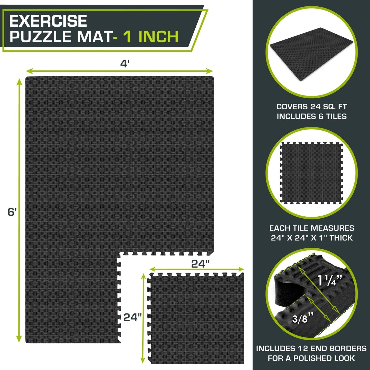 Checkered Exercise Puzzle Mat 1-in