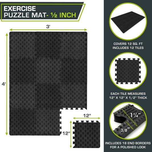 Checkered Exercise Puzzle Mat 12 x 12 x 1/2-in