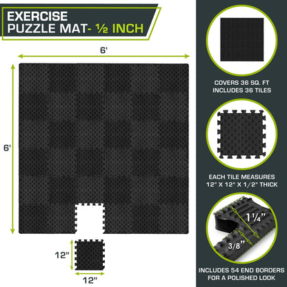 Checkered Exercise Puzzle Mat 12 x 12 x 1/2-in
