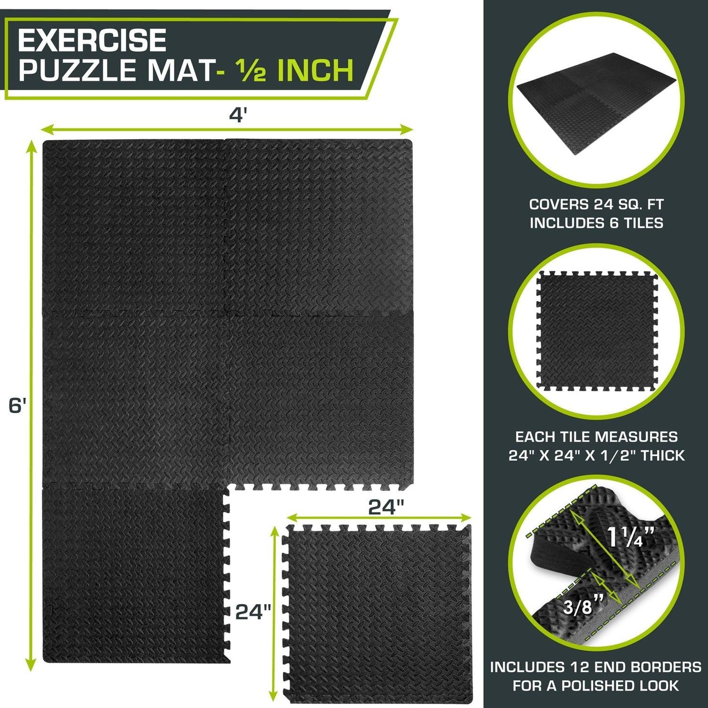 Diamond Plate Exercise Puzzle Mat 1/2-in