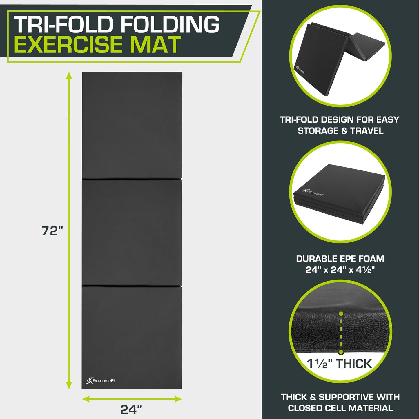 Tri-Fold Folding Exercise Mat 6x2x1.5
