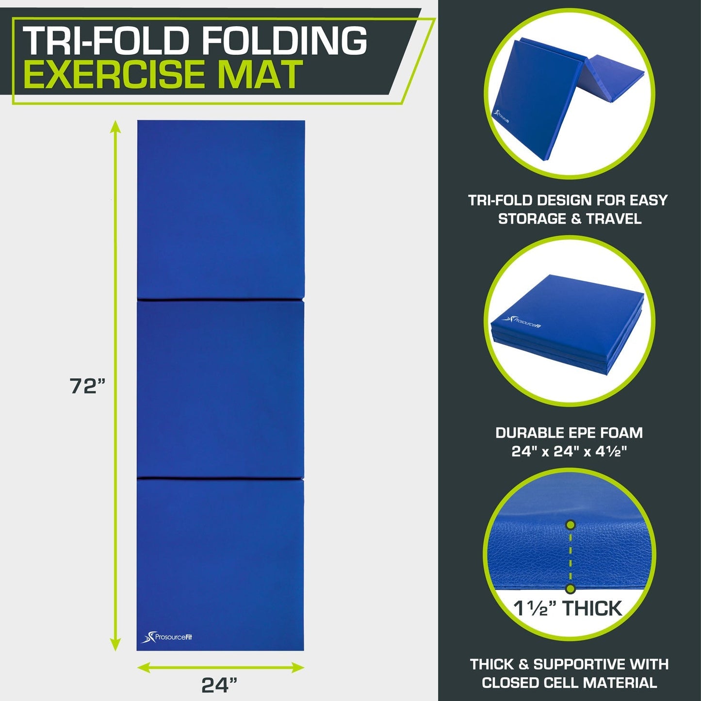 Tri-Fold Folding Exercise Mat 6x2x1.5