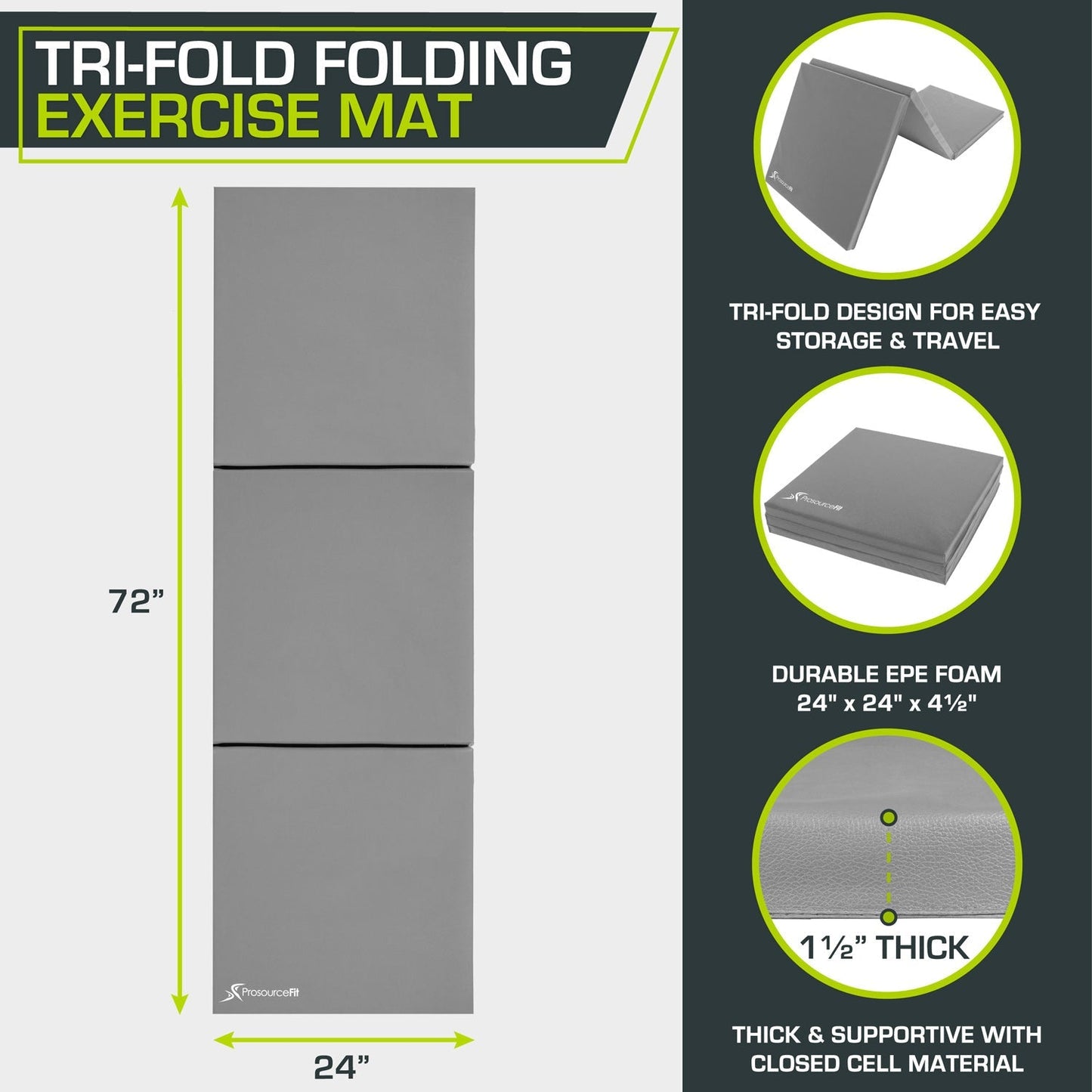 Tri-Fold Folding Exercise Mat 6x2x1.5