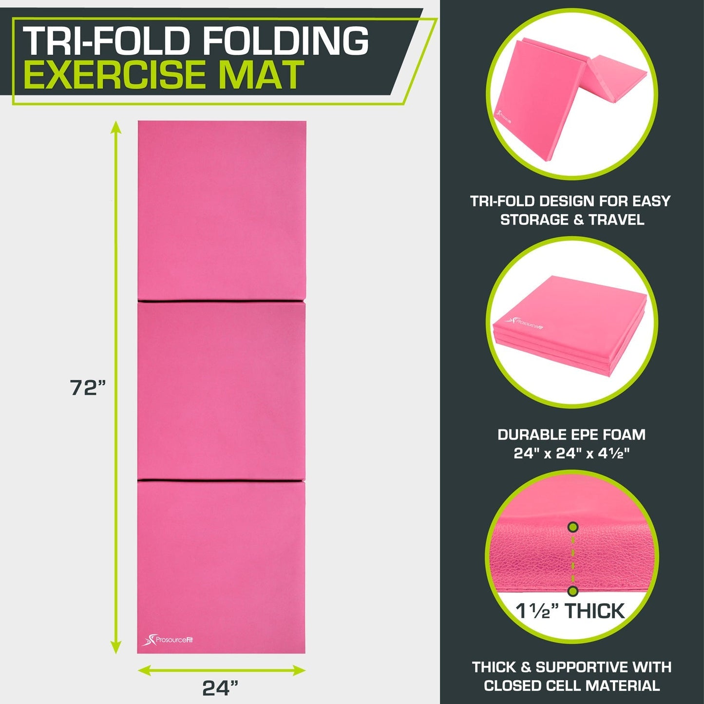 Tri-Fold Folding Exercise Mat 6x2x1.5