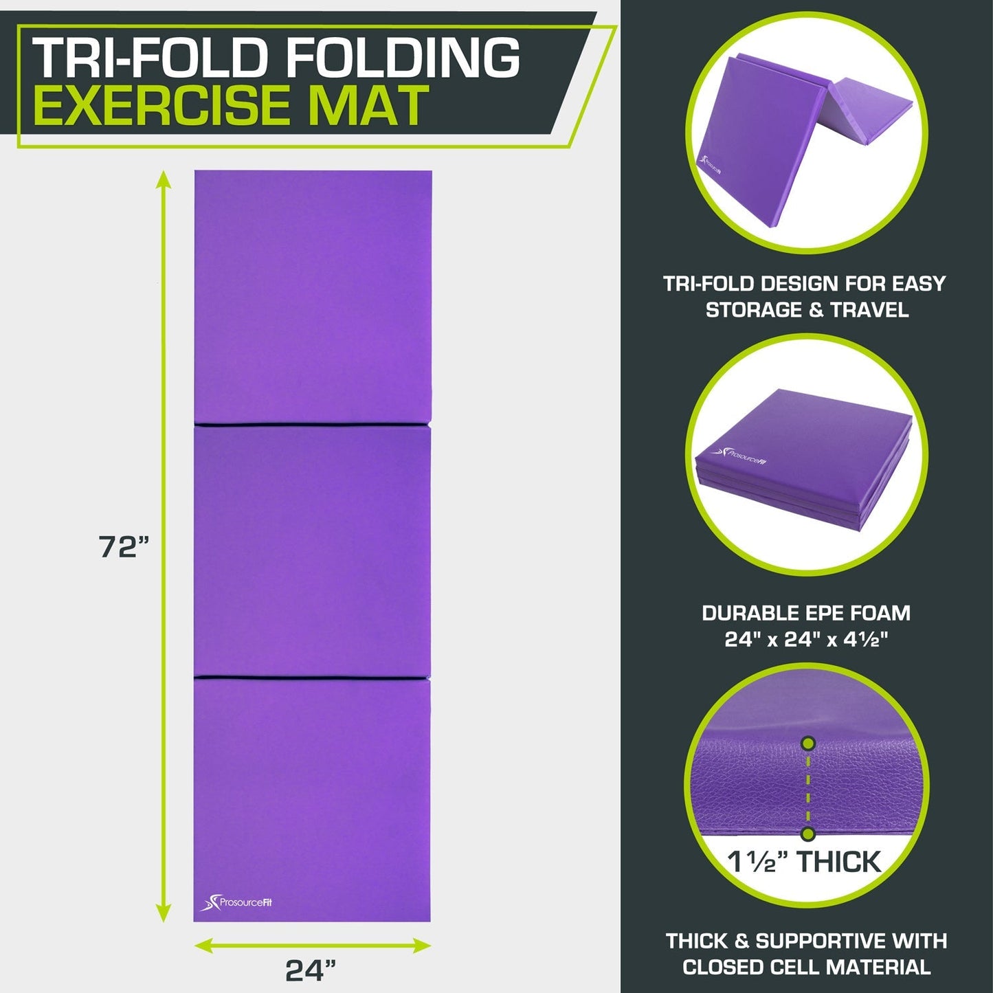 Tri-Fold Folding Exercise Mat 6x2x1.5